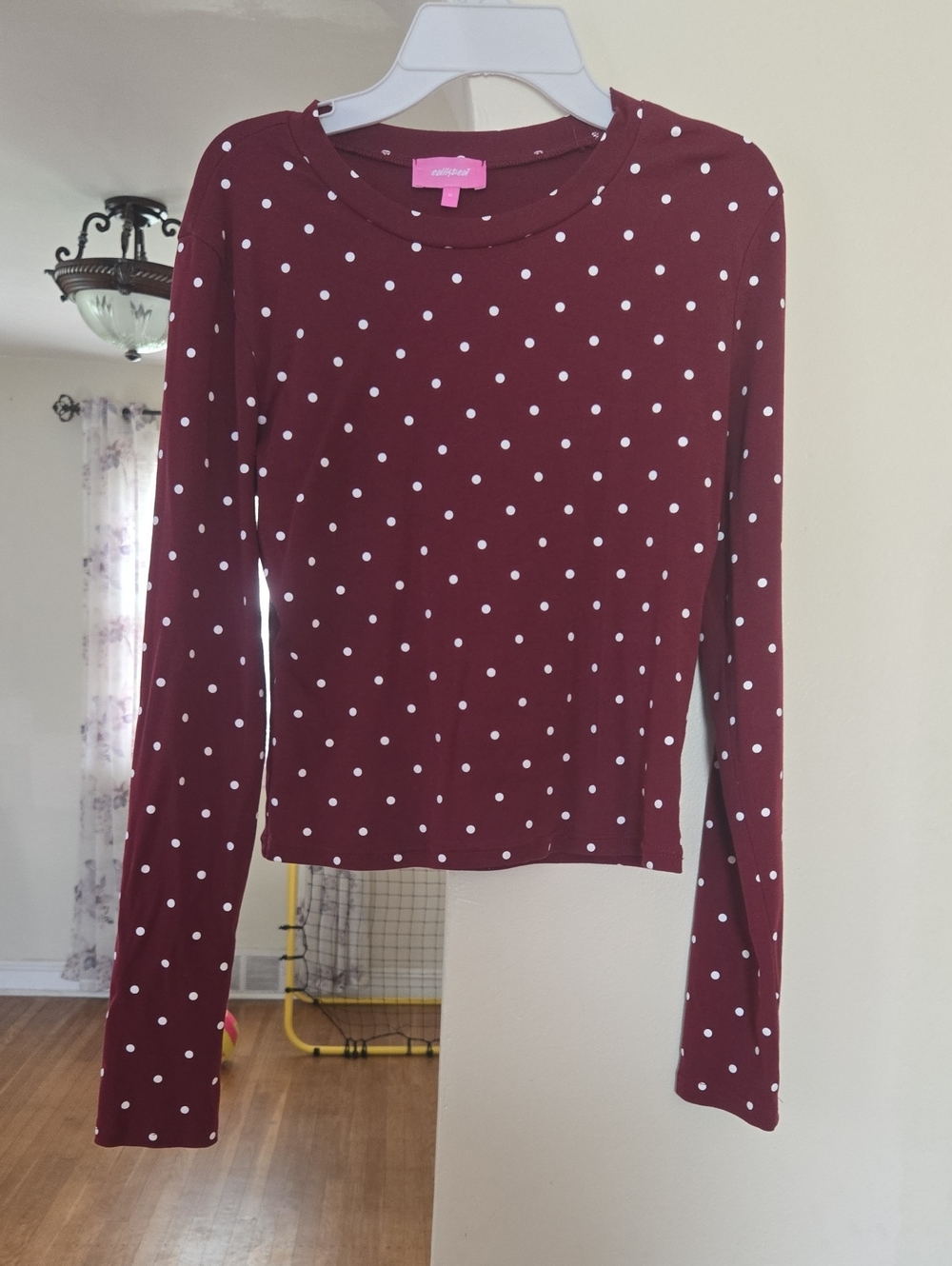 Edikted Burgundy Polka Dot Long-Sleeve Tee
